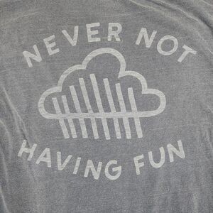 RVCA Graphic Tee Large Blue Pigment Dye Never Not Having Fun Soft Distressed